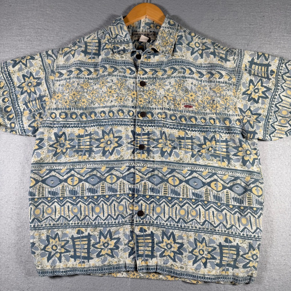 Unionbay‎ Mens Vintage Geometric Tribal Print Short Sleeve Button Down Shirt Med